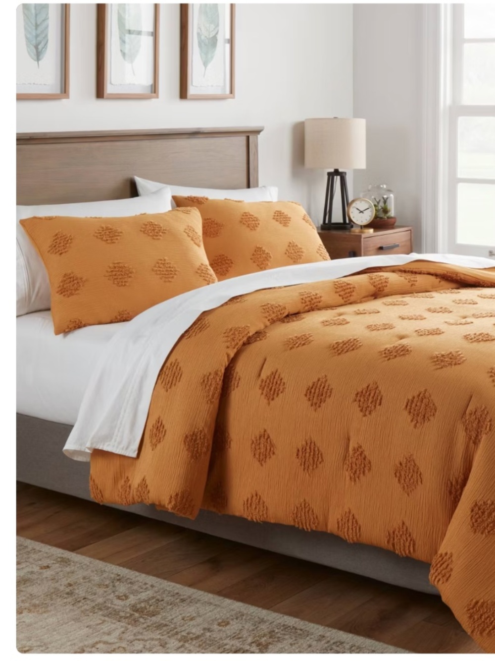 King Tufted Diamond Crinkle Duvet Cover and Sham Set Dark Gold - Threshold